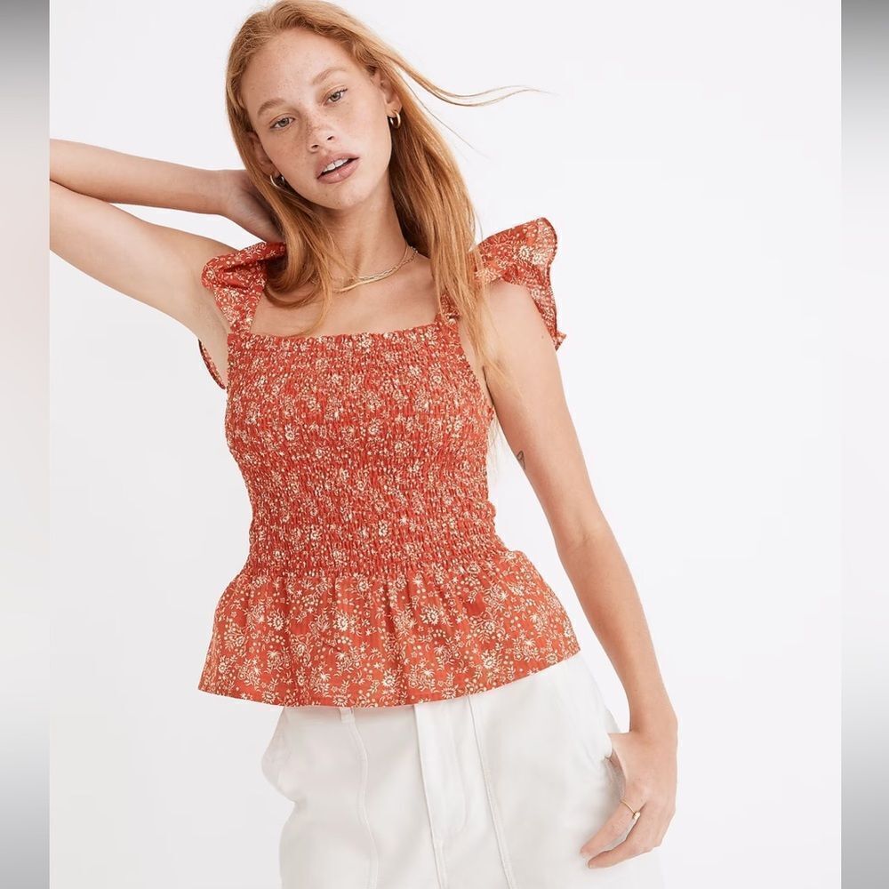 NEW Madewell Lucie Smocked Peplum Top in Piazza Floral